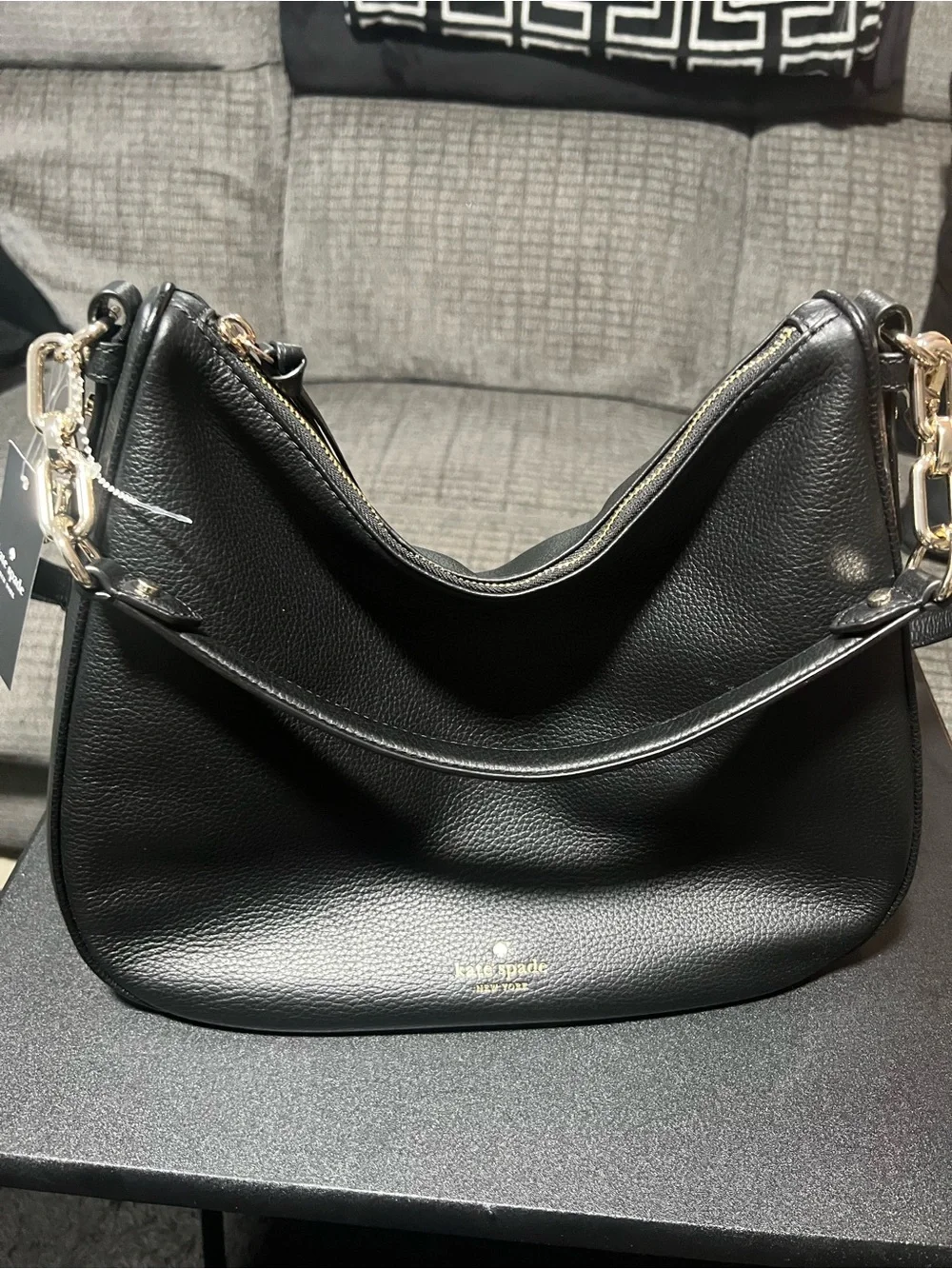 kate spade Black Pebbled Leather Hobo with Gold Hardware